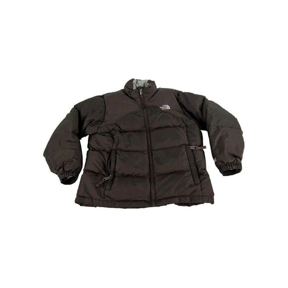 The North Face Puffer Jacket Girls Siz M 8-10 Brown Down Full Zip Winter Jacket - Picture 1 of 11